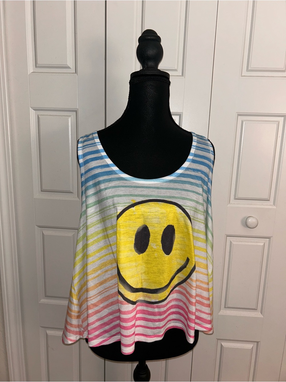 Rainbow stripped smiley tank top size XL
